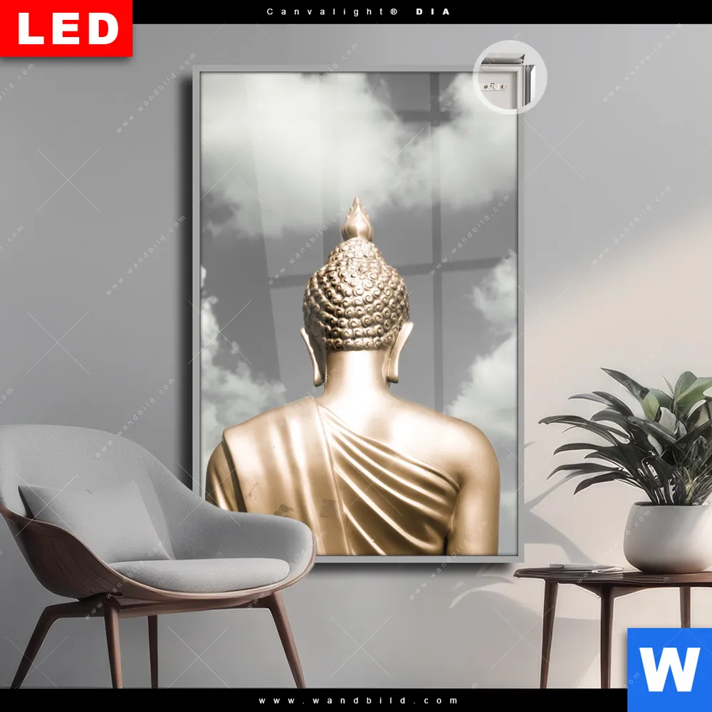 Leuchtbild Acrylglas Canvalight® DIA | Goldene Buddha Statue | Hochformat