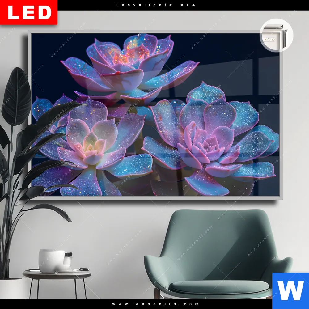 Leuchtbild Acrylglas Canvalight® DIA | Neon Sukkulenten | Querformat