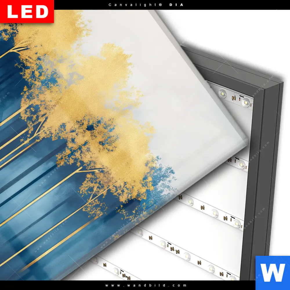 Wechselmotiv Acrylglas Canvalight® DIA | Abstrakter Wald - Blau & Gold | Quadrat - Image 3