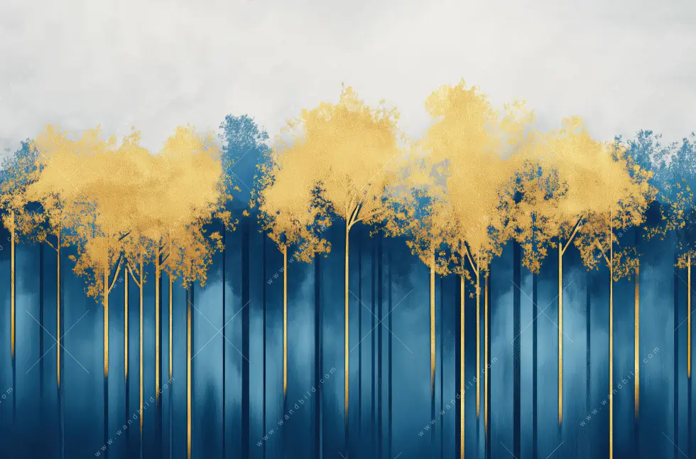 Wechselmotiv Acrylglas Canvalight® DIA | Abstrakter Wald - Blau & Gold | Quadrat - Image 5