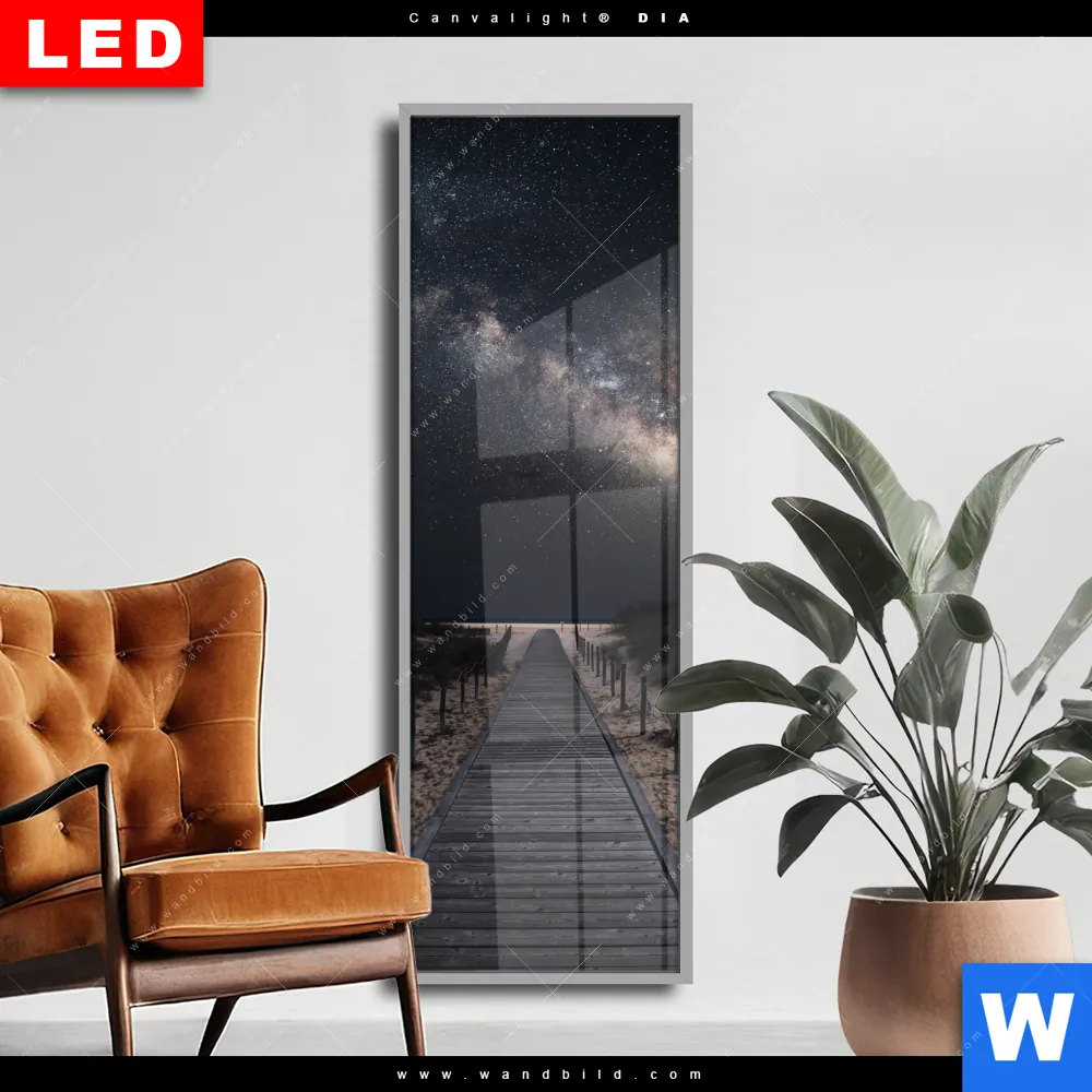 Wechselmotiv Acrylglas Canvalight® DIA | Milchstraße über einem Holzweg | Schmal